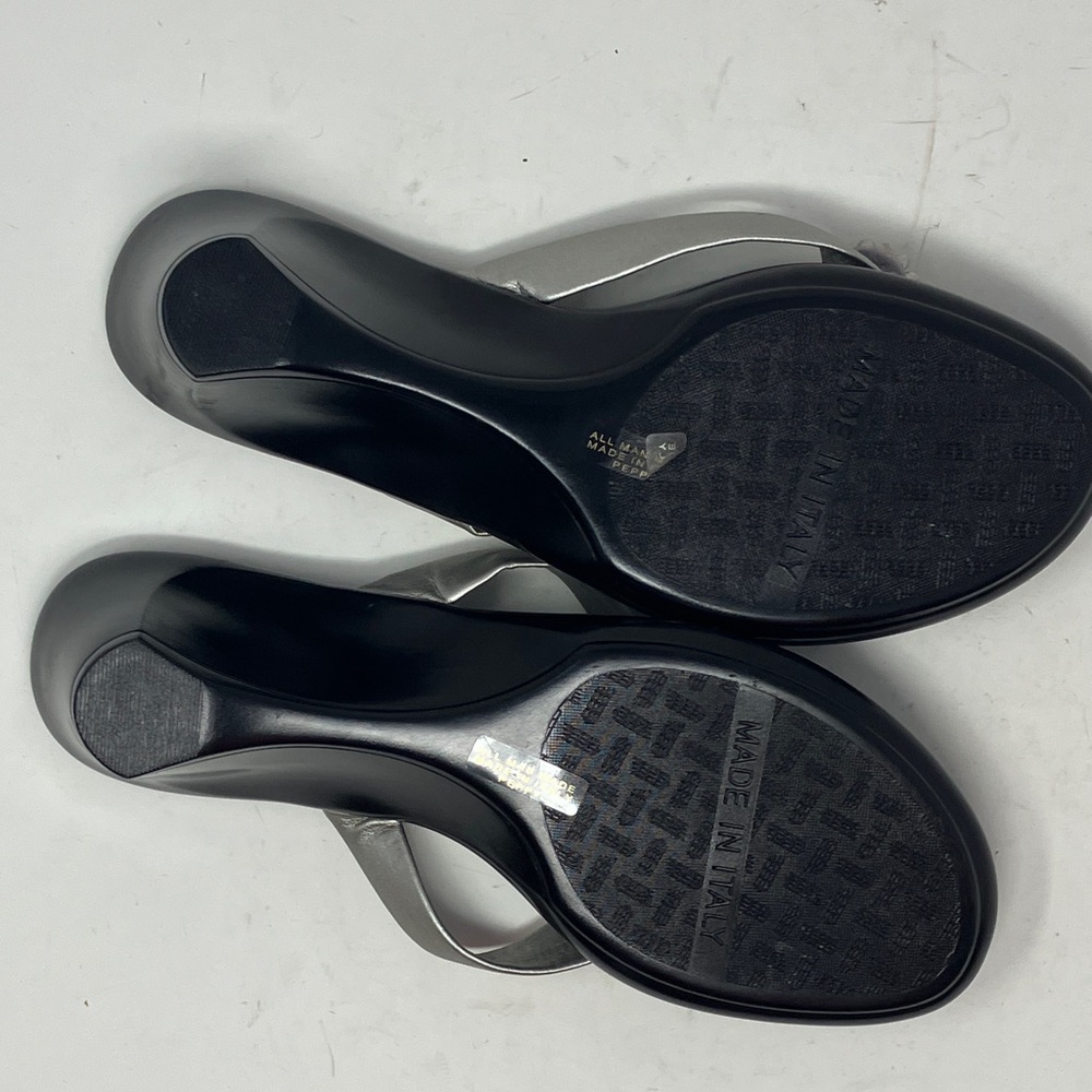 Italian Shoemakers Silver Black Wedge Sandals Size 8 Made in Italy Rhinestone - Picture 4 of 13